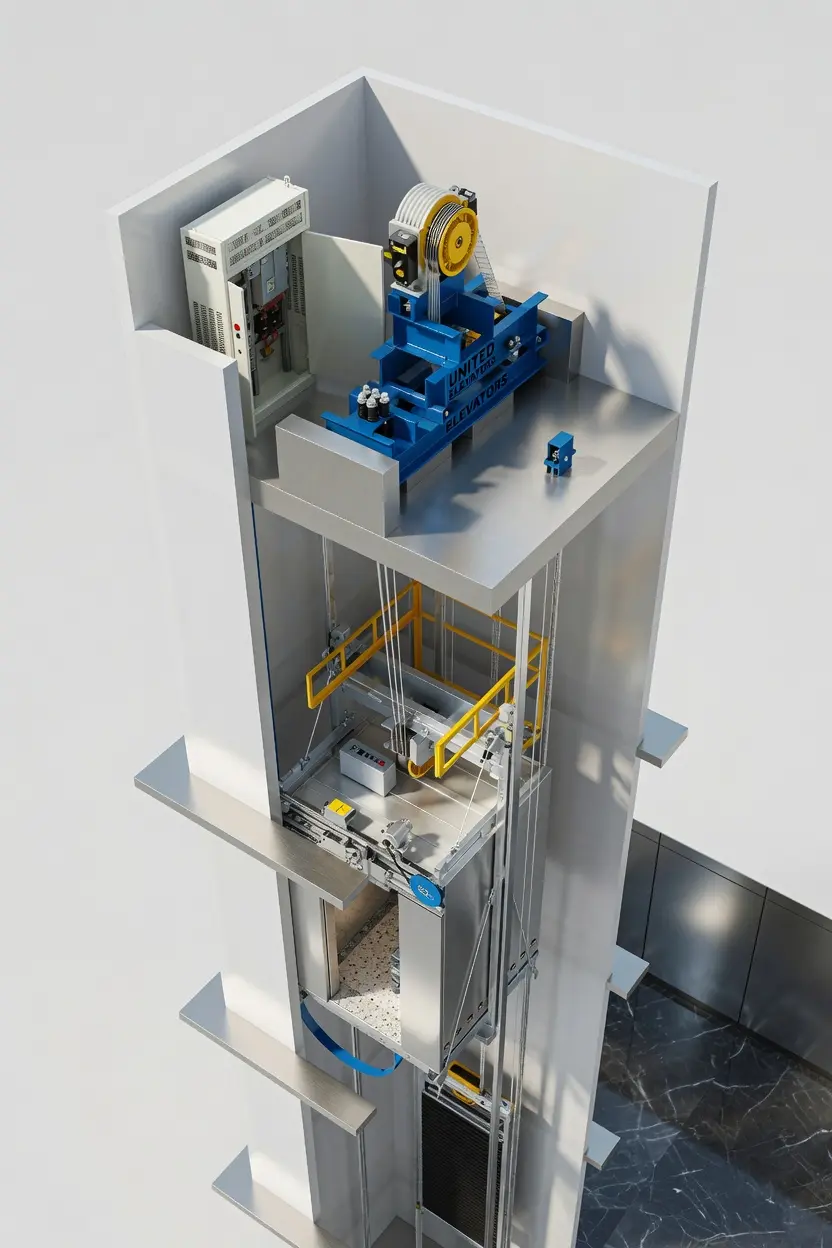 United Elevators MRL(machine roomless) installation example